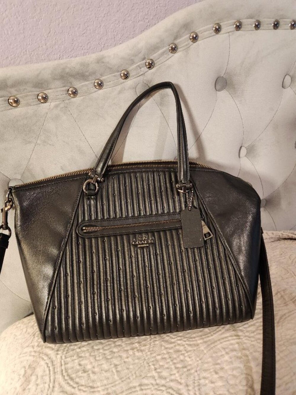 Beautiful Coach Leather Beaded Handbag